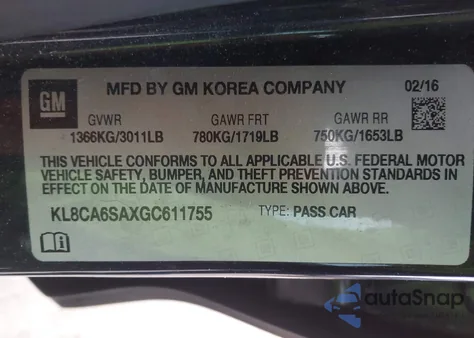 2016 Chevrolet Spark Ls Manual z USA, uszkodzony, nr VIN KL8CA6SAXGC611755